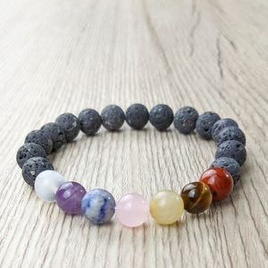 7 Chakras 8mm Natural Gemstone Lava Bead Handmade Stretch Bracelet